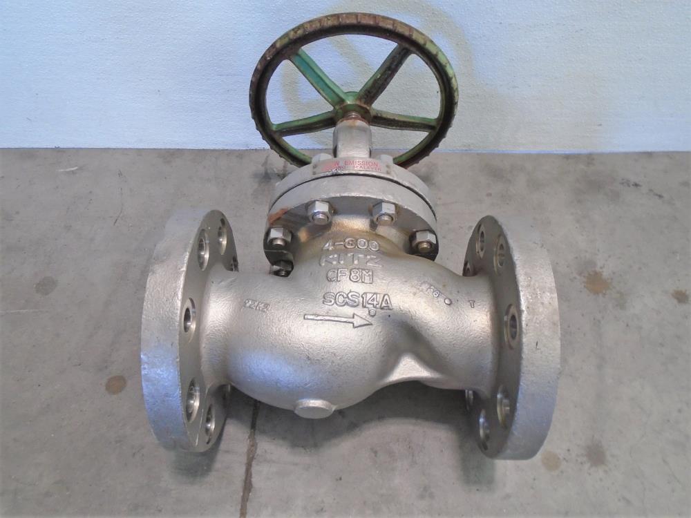 Kitz 4" 300# CF8M Globe Valve, Fig# 300UPAM-GRF